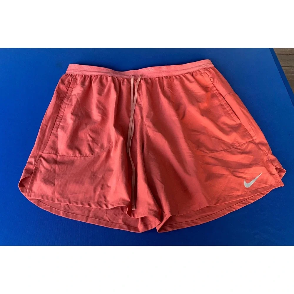 Nike Running Dri-FIT Shorts Men XXL Coral orange Athletic Training Zipper Pocket